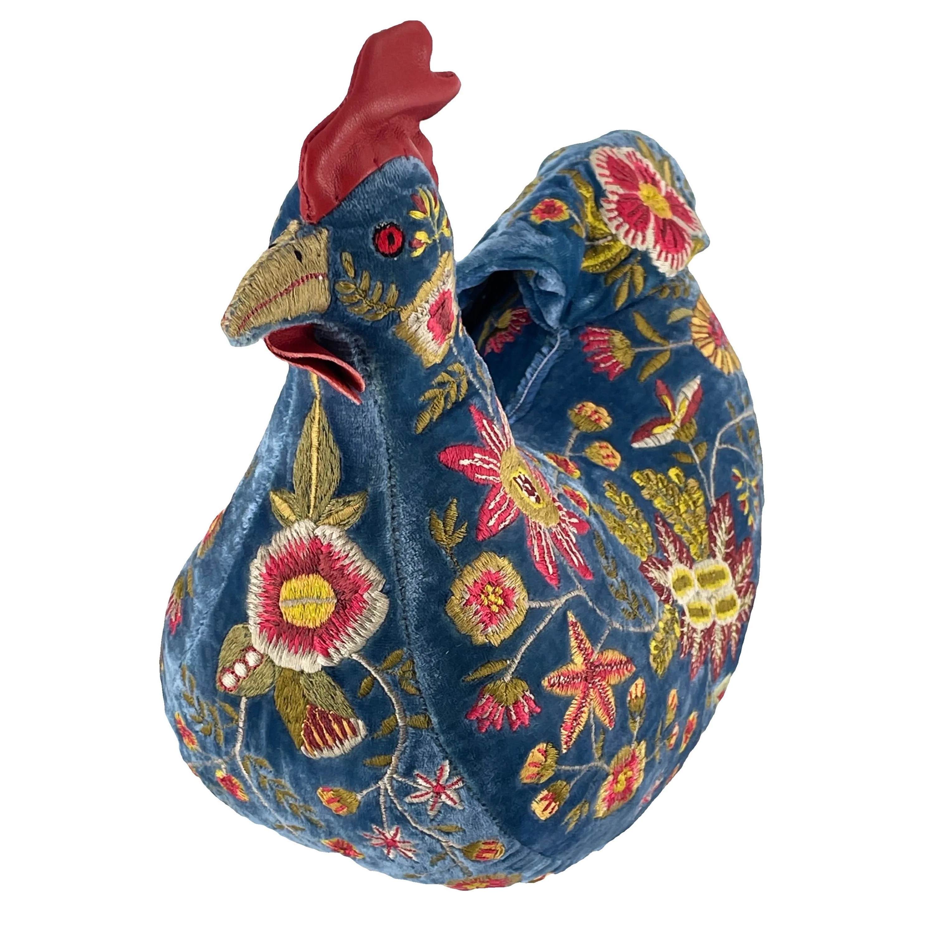 Amy Rooster Hand Embroidered Silk & Velvet Animal Decoration - Image 2