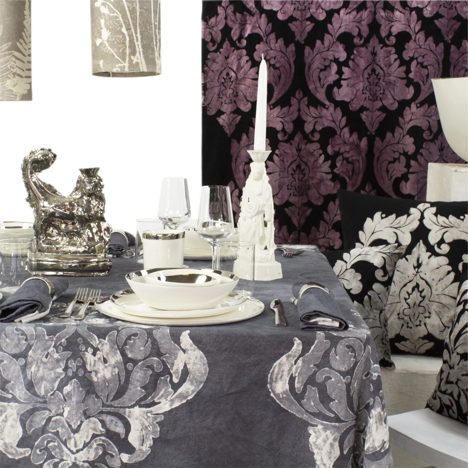 Beatrice 100% Linen Grey/Ivory Table Linens - Image 2
