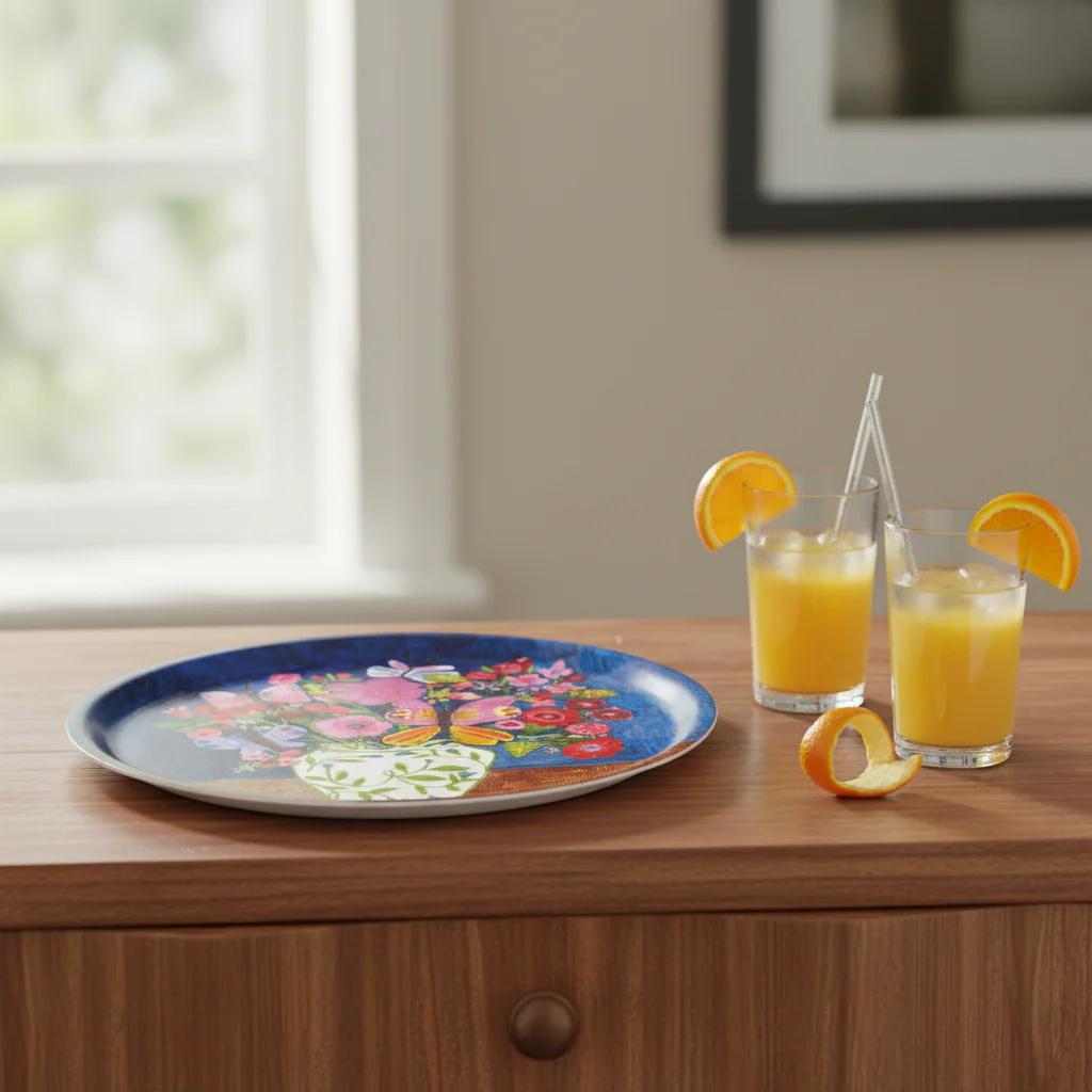 Butterfly Flowers Round Tray - Image 2