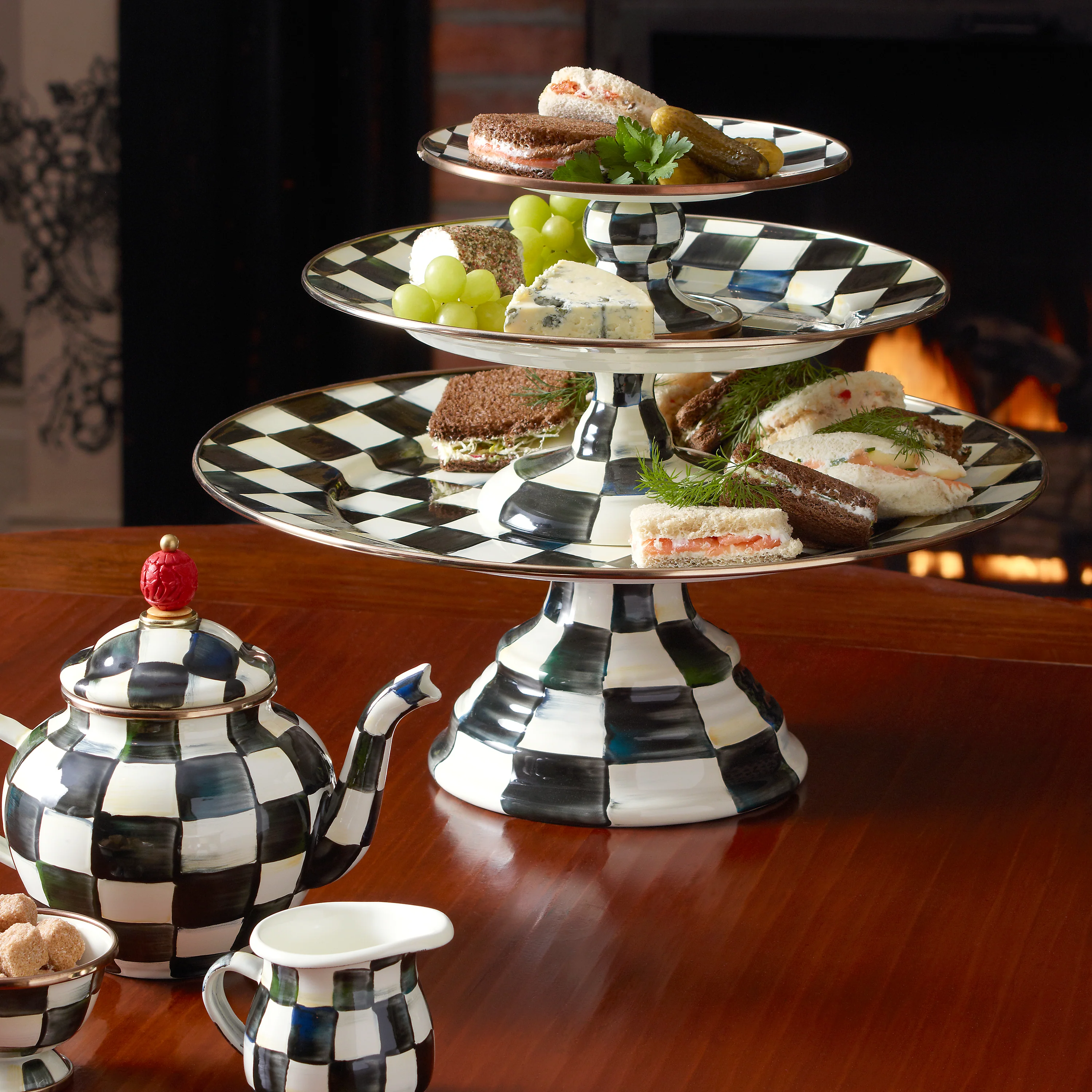 MacKenzie-Childs Courtly Check Enamelware Pedestal Platters - Image 3