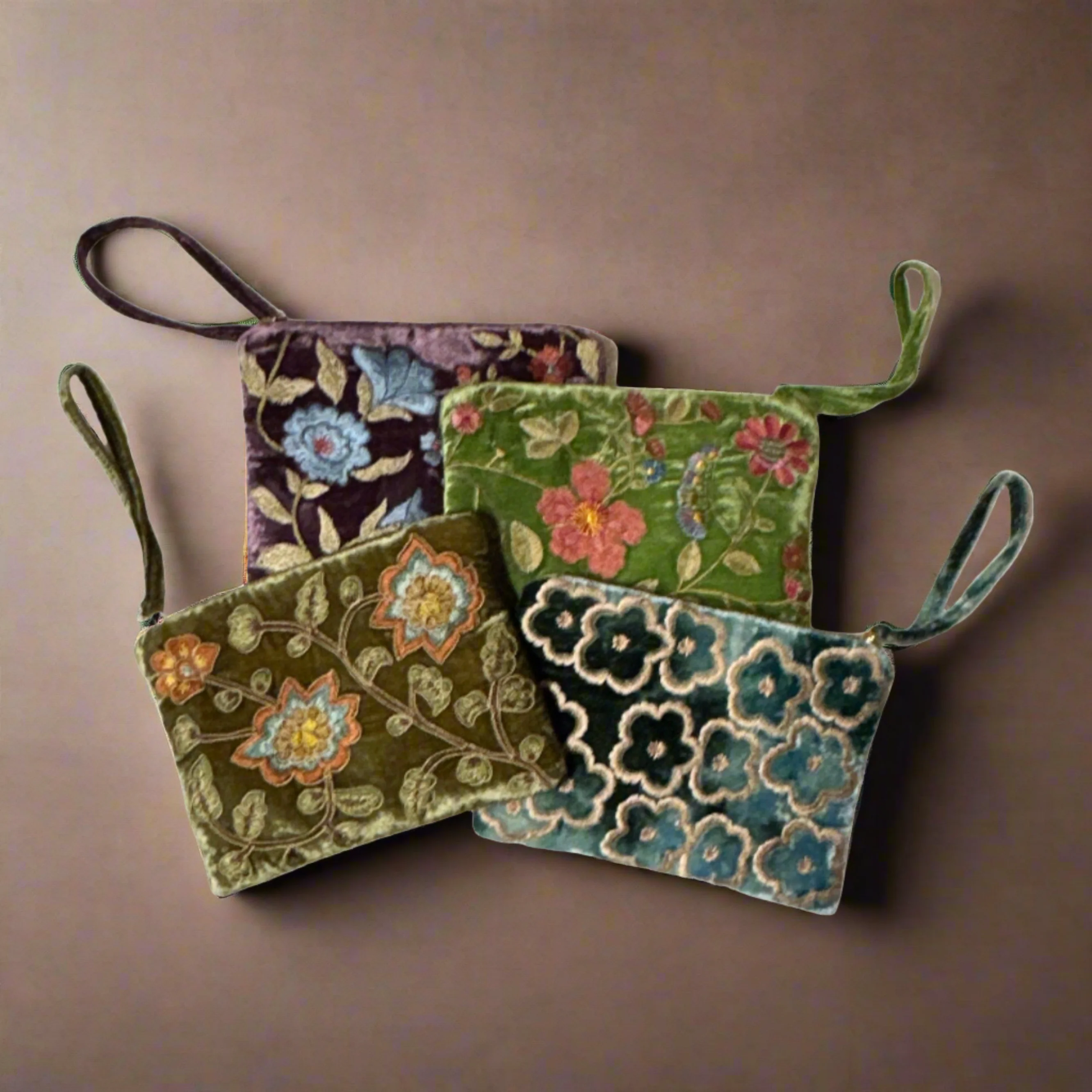 Hand Embroidered Silk Velvet 'Zip Pouch' - Image 2