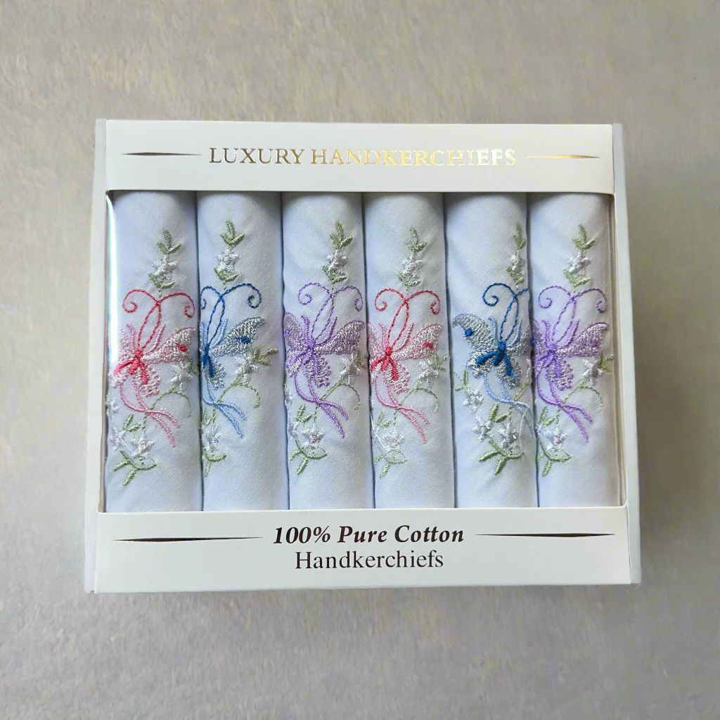 Ladies Cotton Handkerchiefs - Butterflies (Box of 6) - Image 2