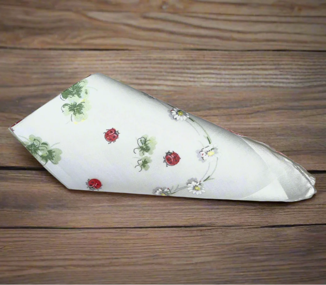Lehner Ladies Swiss Cotton Handkerchiefs - Clover Design White - Image 2