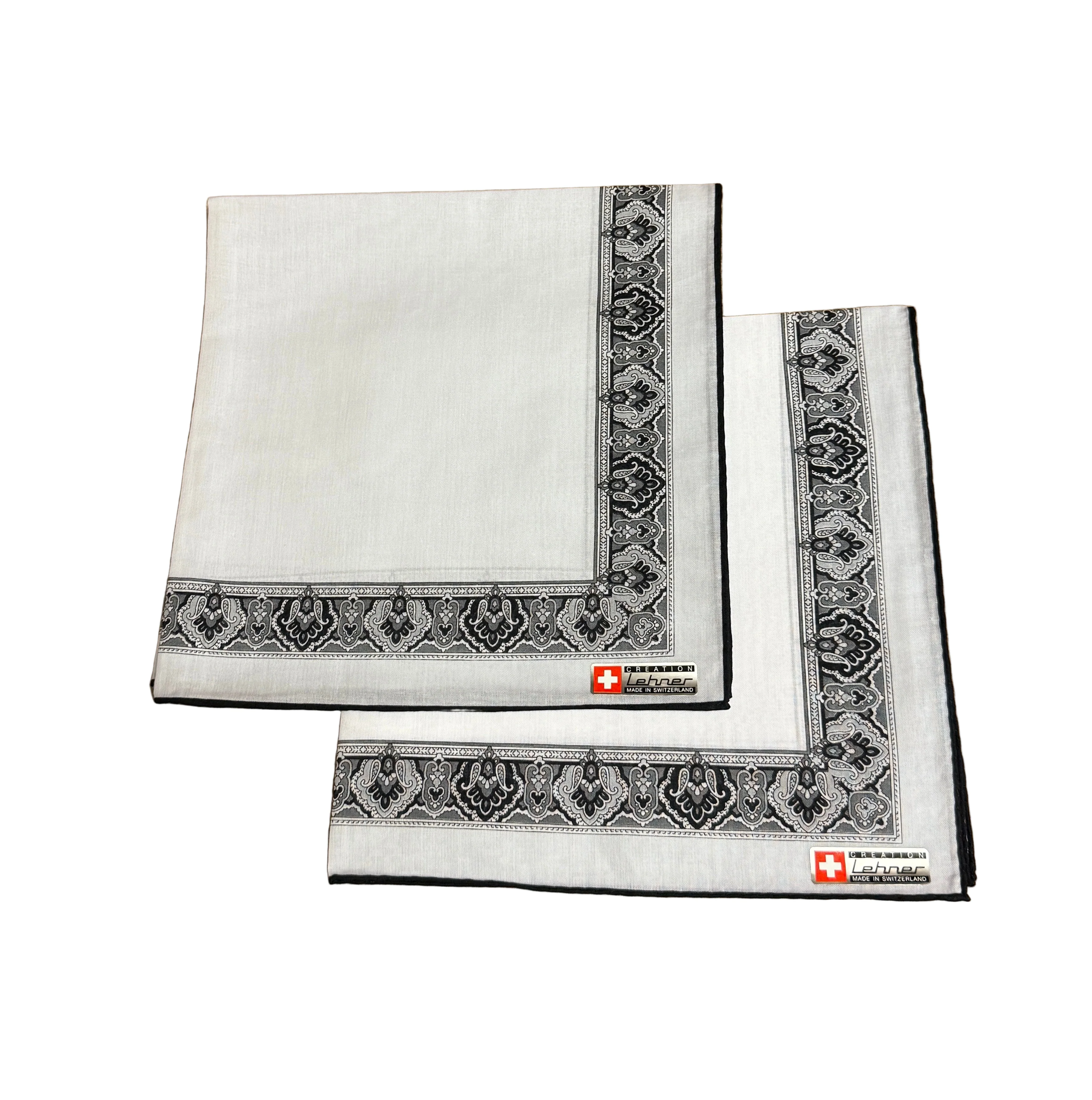 Lehner Men's Swiss Cotton Handkerchiefs - Black Patterned Border - Image 3