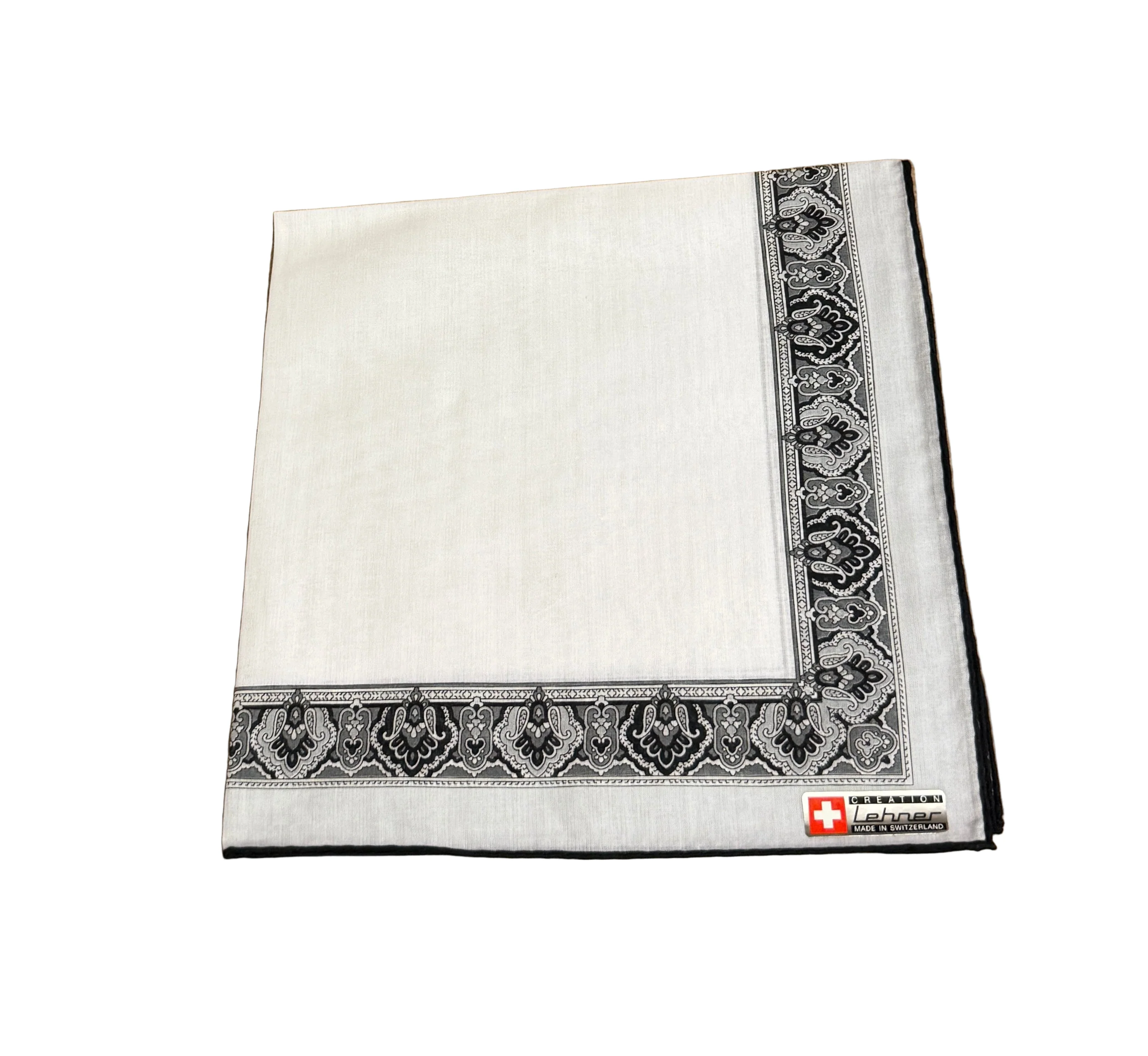 Lehner Men's Swiss Cotton Handkerchiefs - Black Patterned Border - Image 4