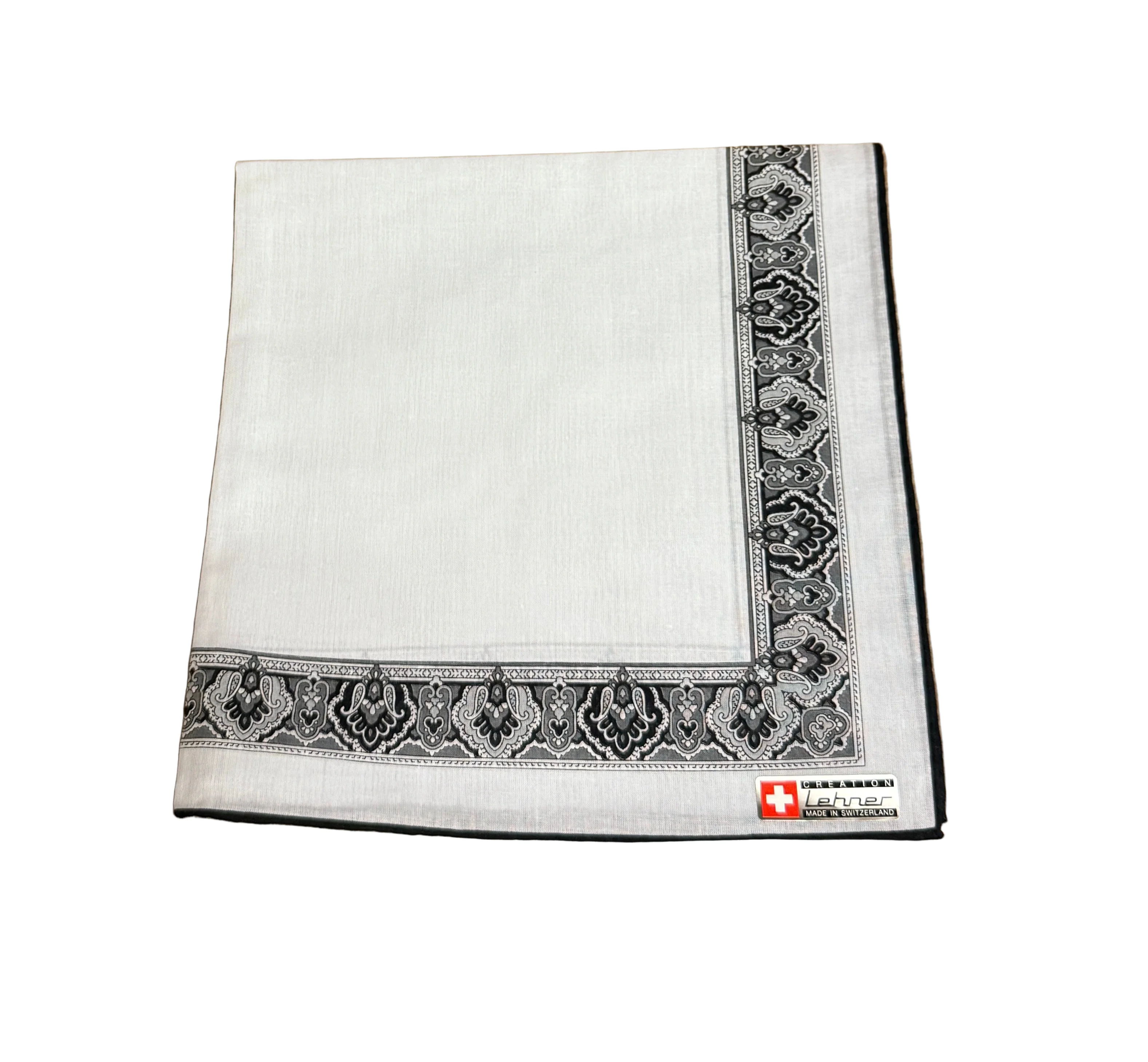 Lehner Men's Swiss Cotton Handkerchiefs - Black Patterned Border - Image 5