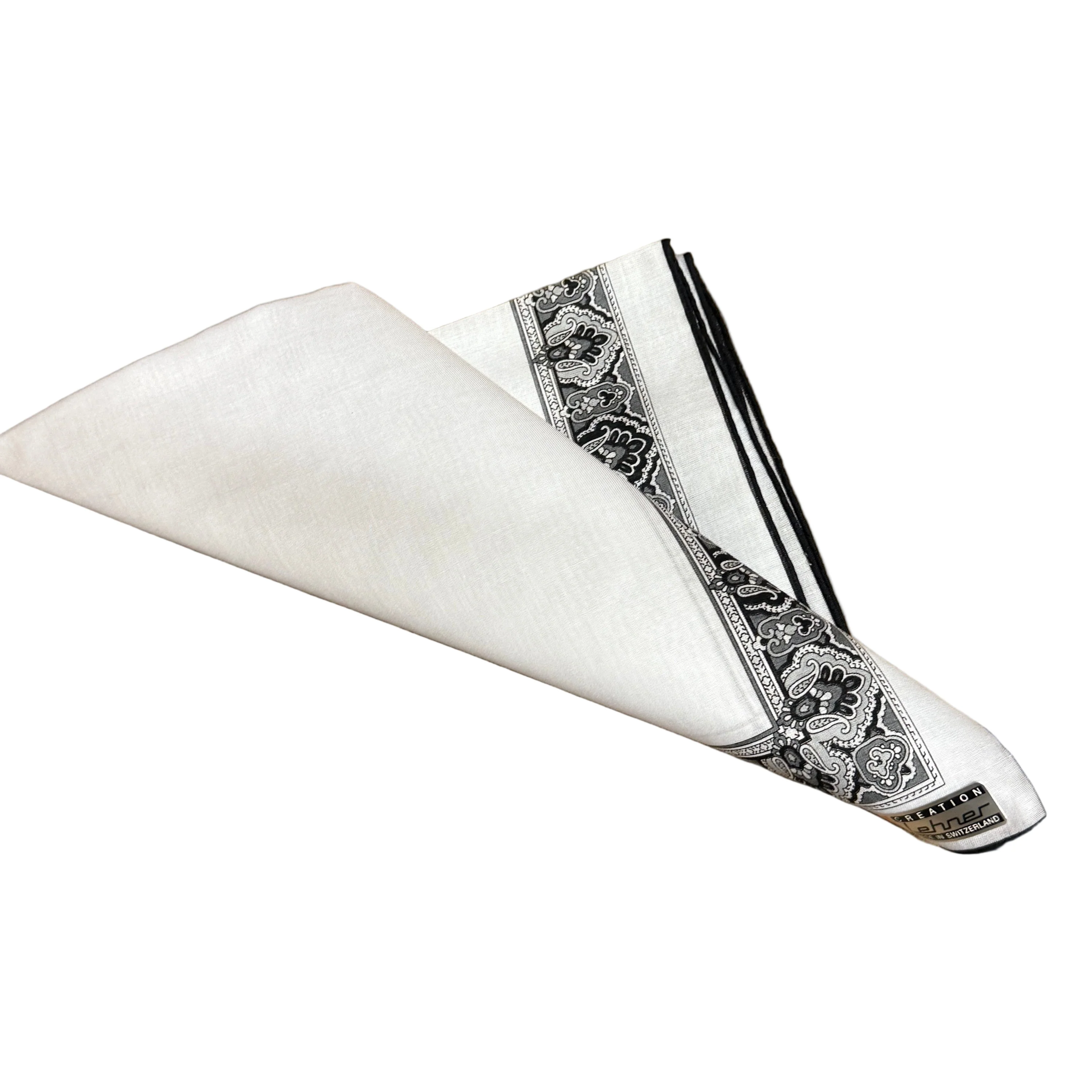 Lehner Men's Swiss Cotton Handkerchiefs - Black Patterned Border - Image 6