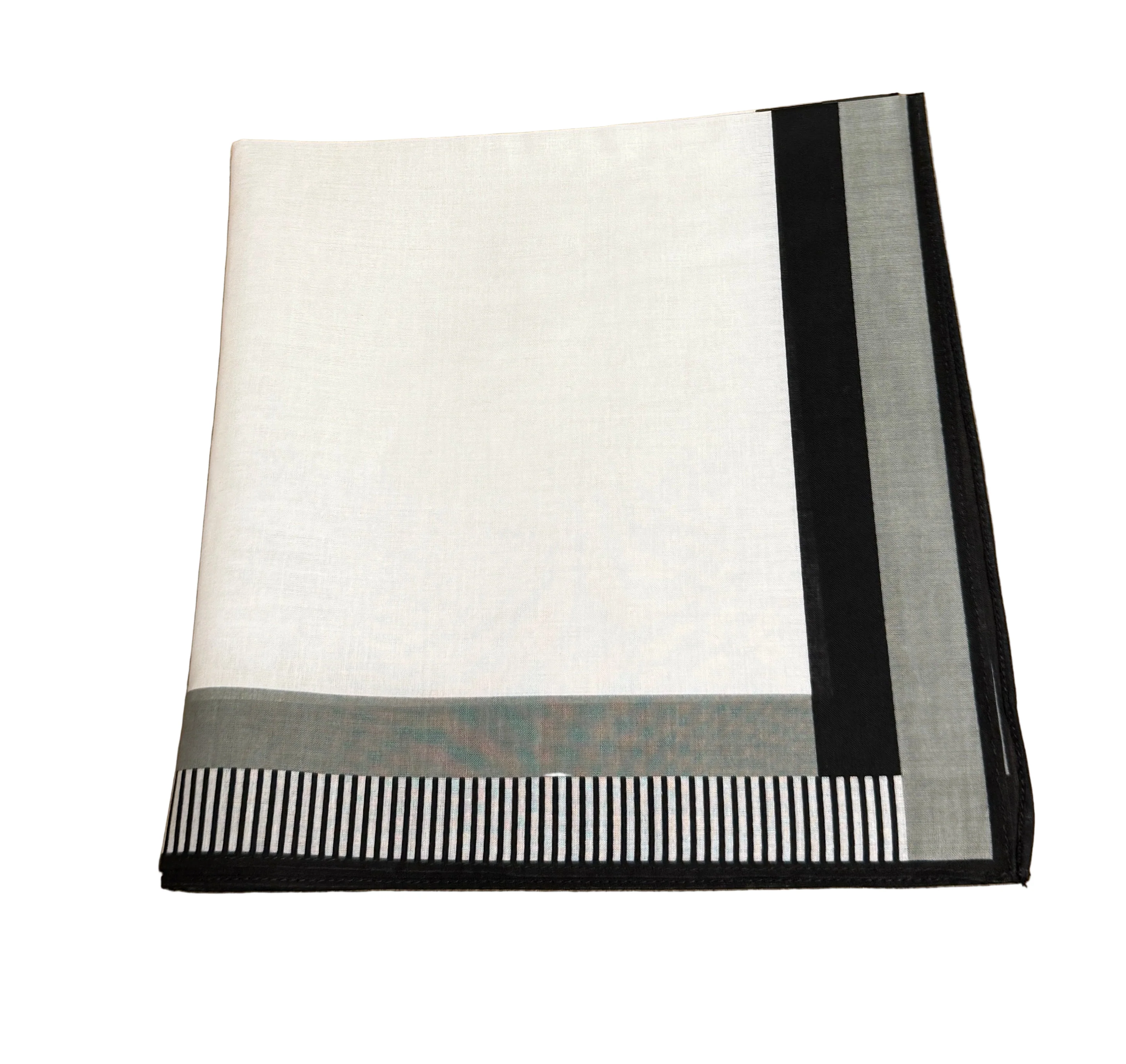 Lehner Men's Swiss Cotton Handkerchief - Black Piano Stripe Border - Image 3
