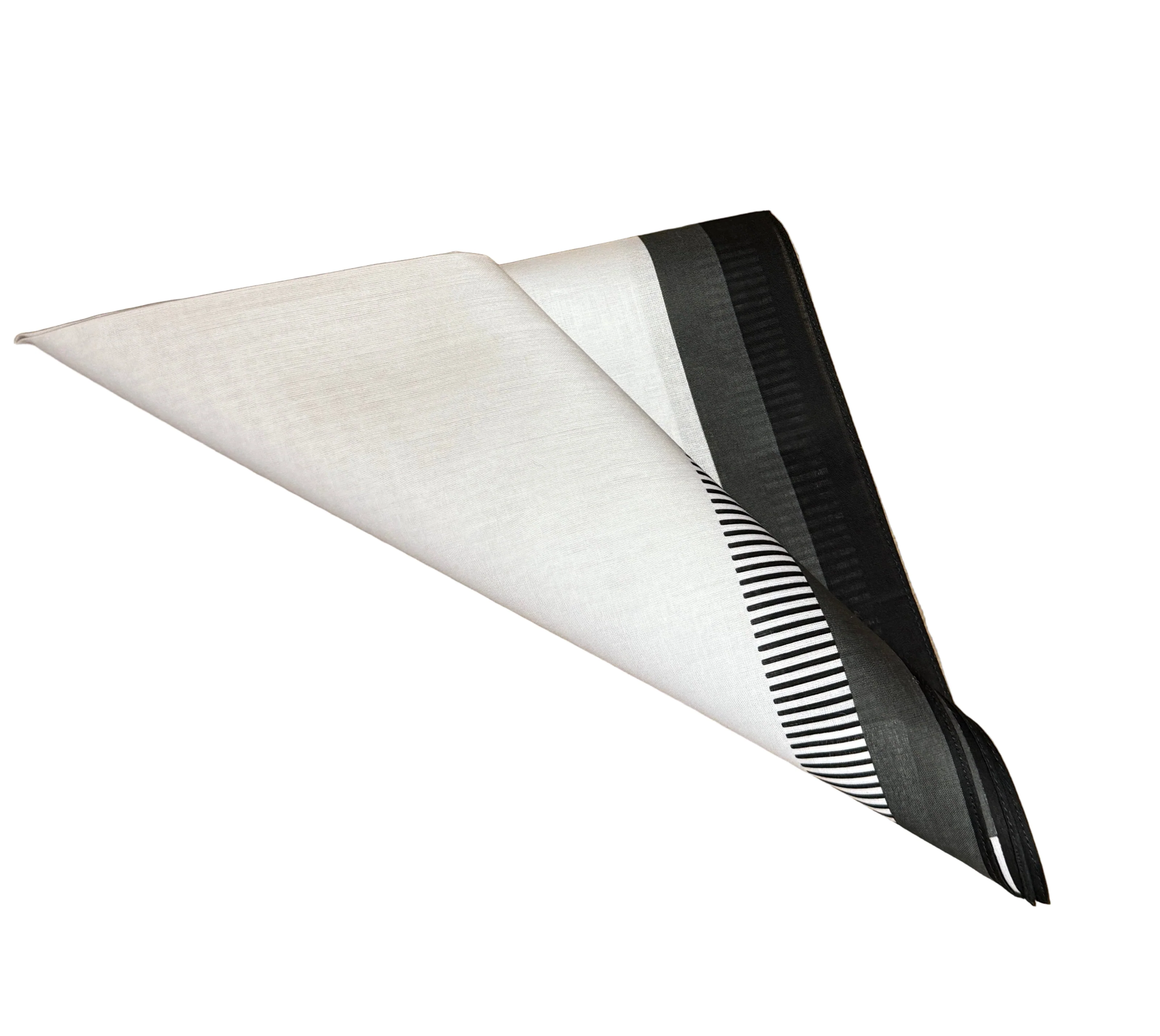 Lehner Men's Swiss Cotton Handkerchief - Black Piano Stripe Border - Image 4