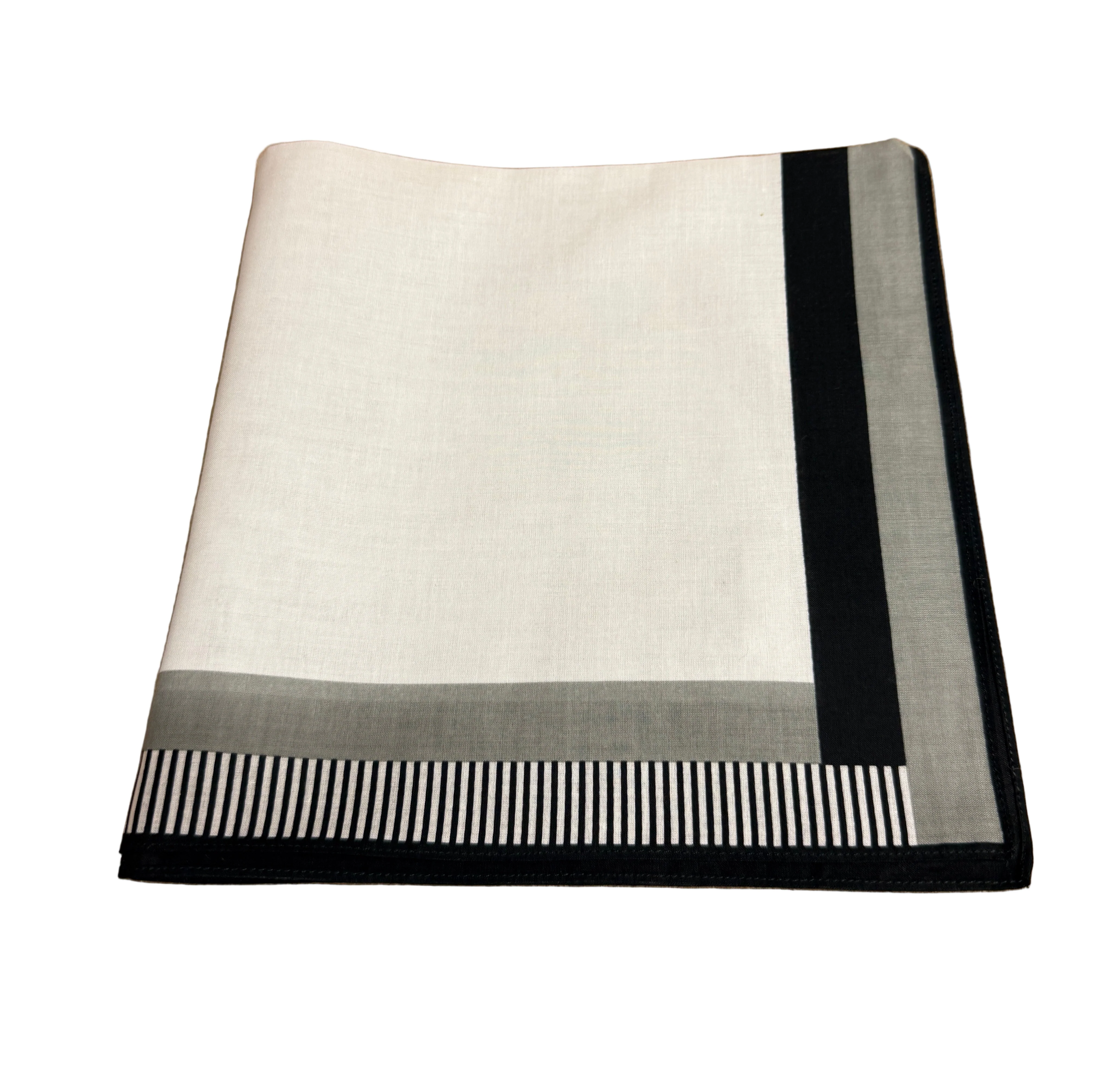 Lehner Men's Swiss Cotton Handkerchief - Black Piano Stripe Border - Image 5