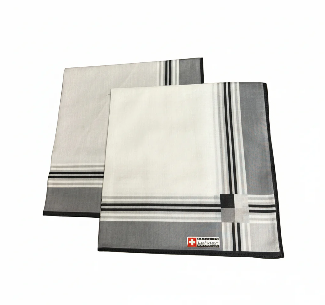 Lehner Men's Swiss Cotton Handkerchiefs - Classic Three stripe Border - Image 2