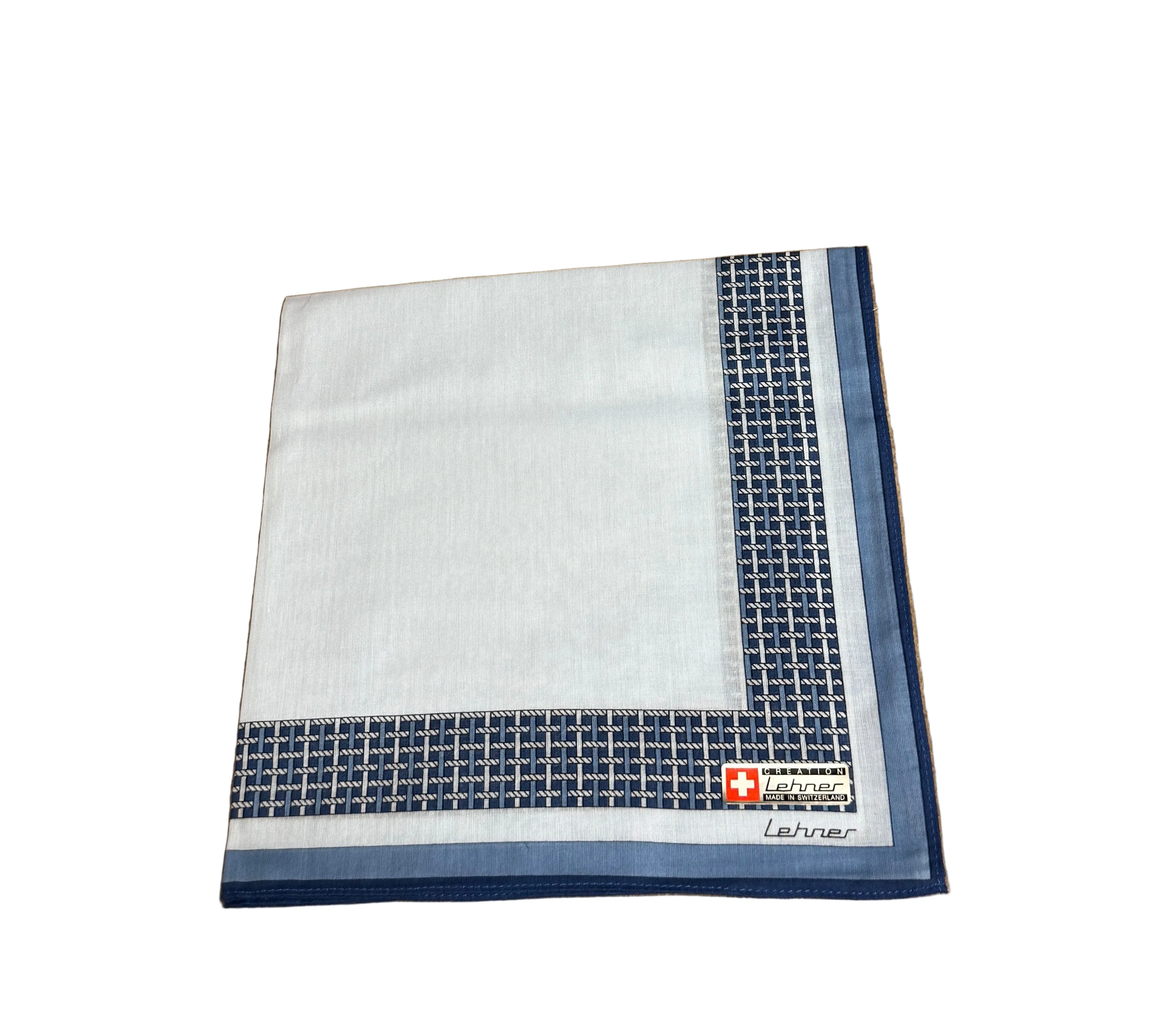 Lehner Men's Swiss Cotton Handkerchiefs - Lattice Border Design - Image 2