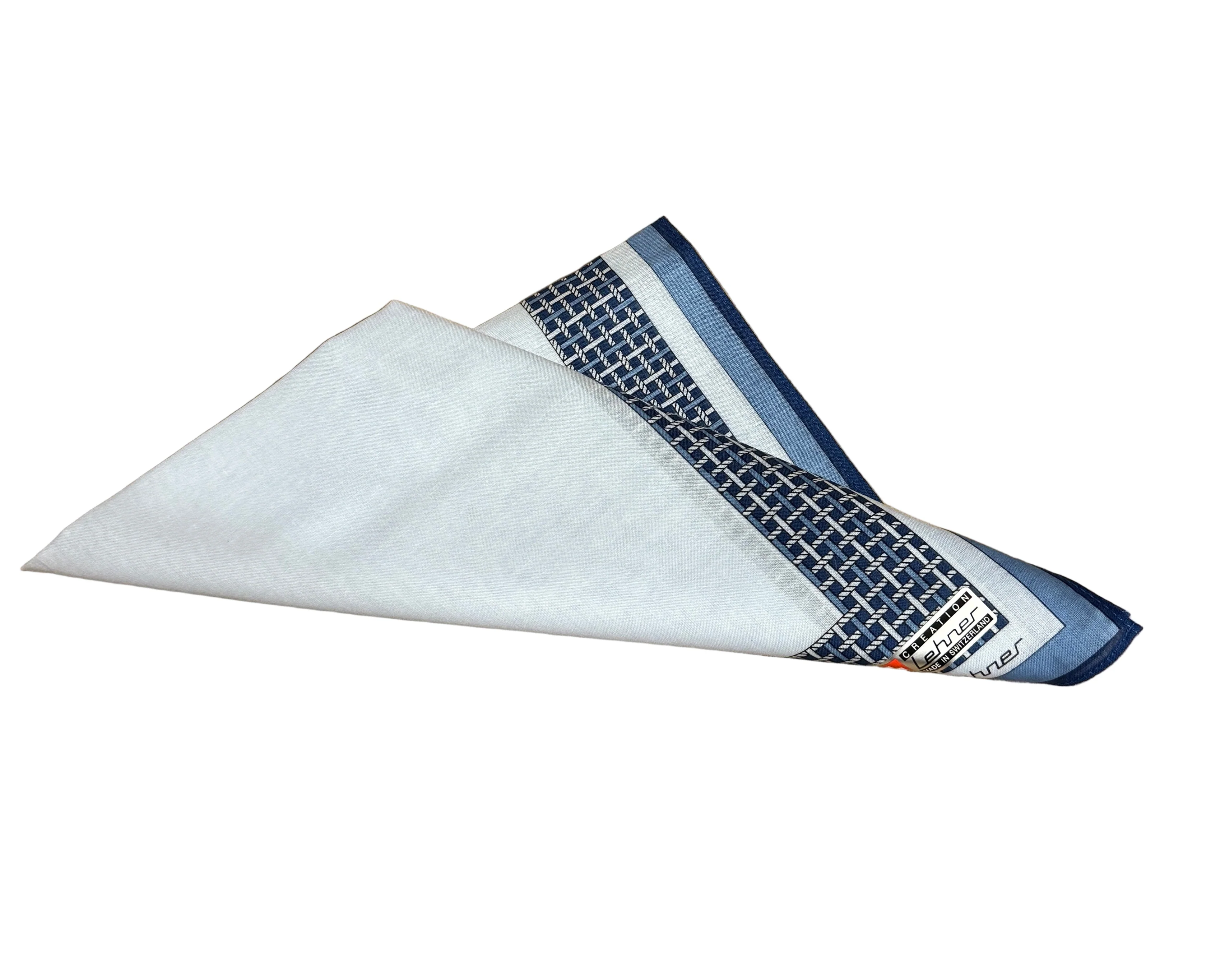 Lehner Men's Swiss Cotton Handkerchiefs - Lattice Border Design - Image 3