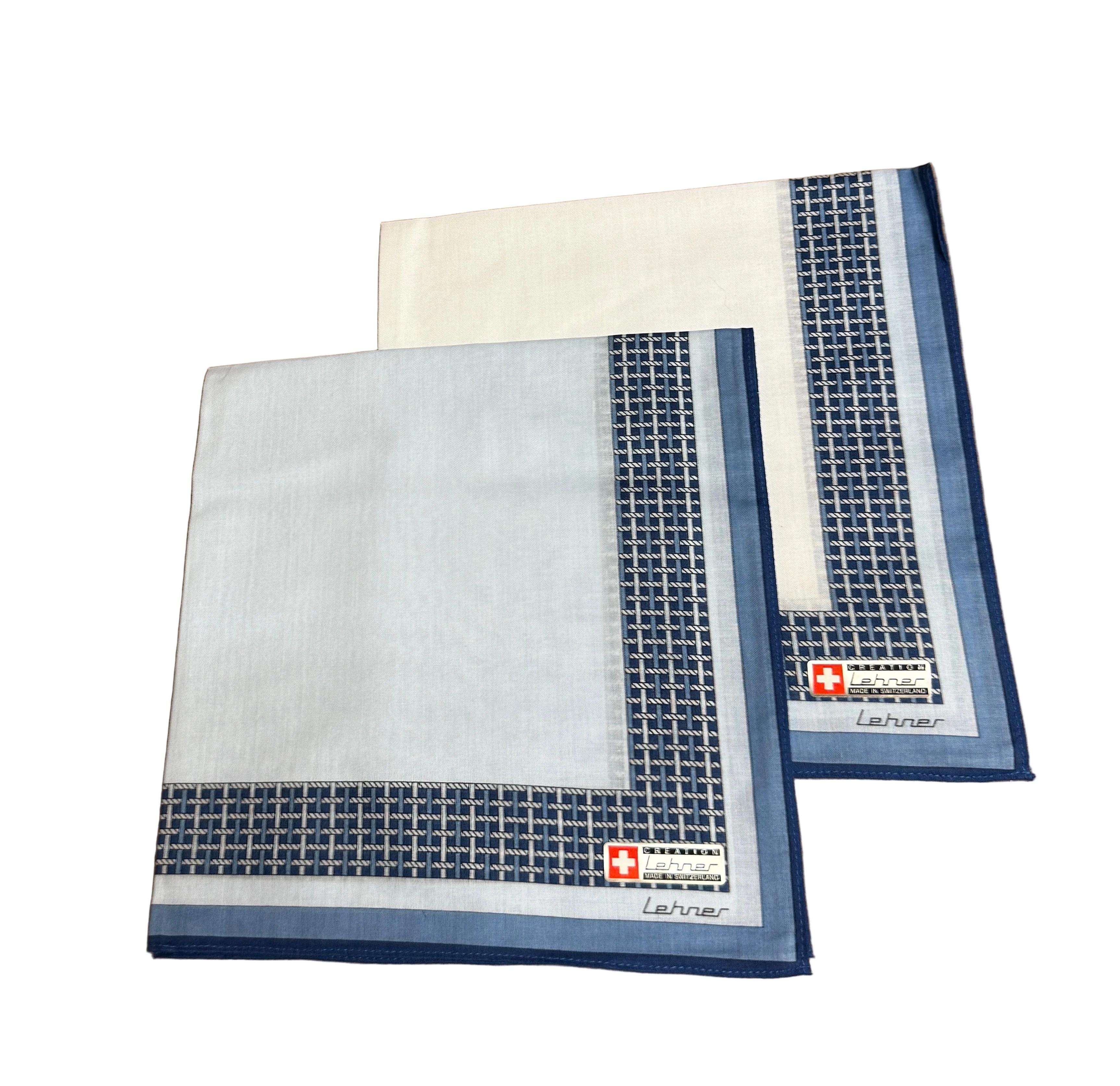 Lehner Men's Swiss Cotton Handkerchiefs - Lattice Border Design - Image 4