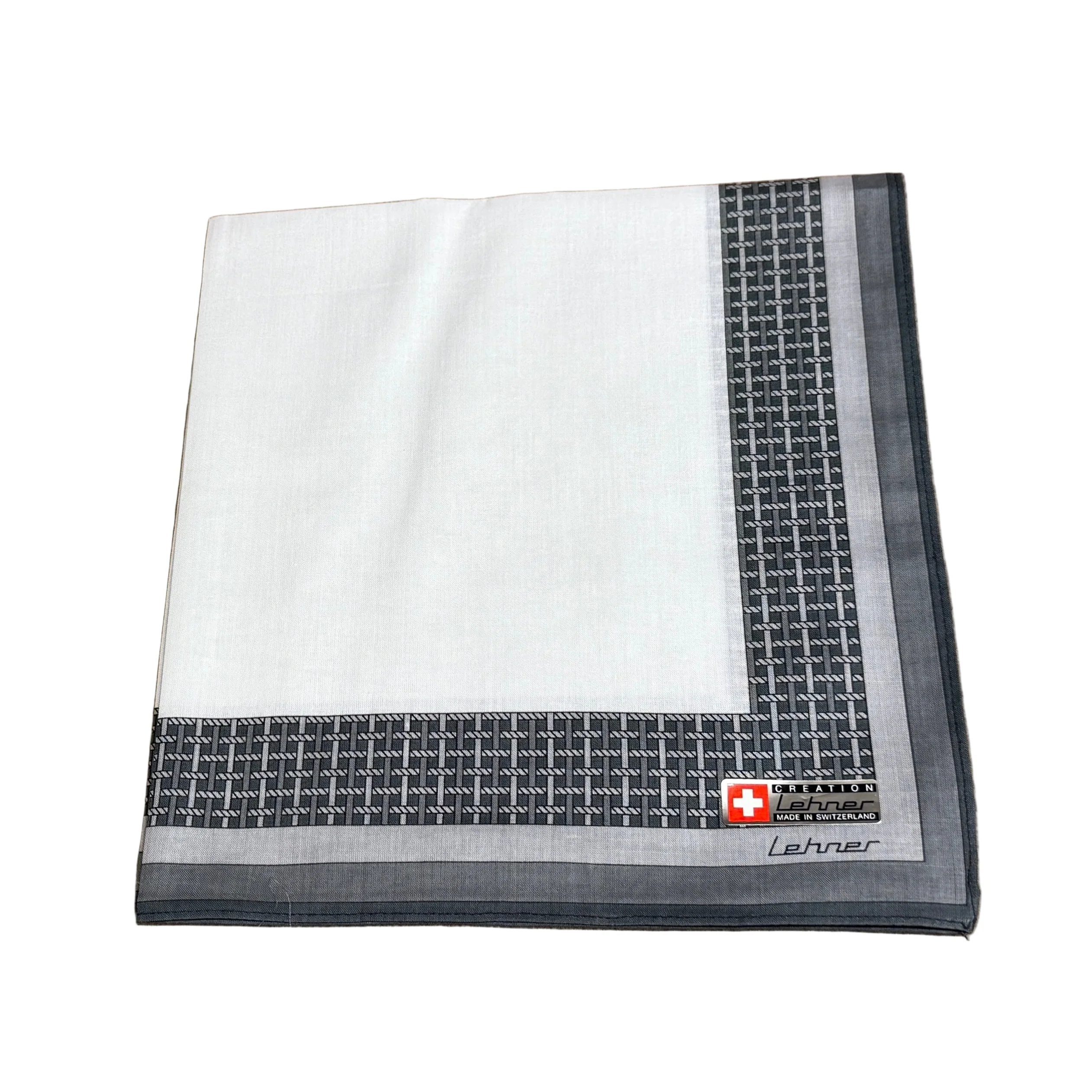 Lehner Men's Swiss Cotton Handkerchief - Grey Lattice Border - Image 4