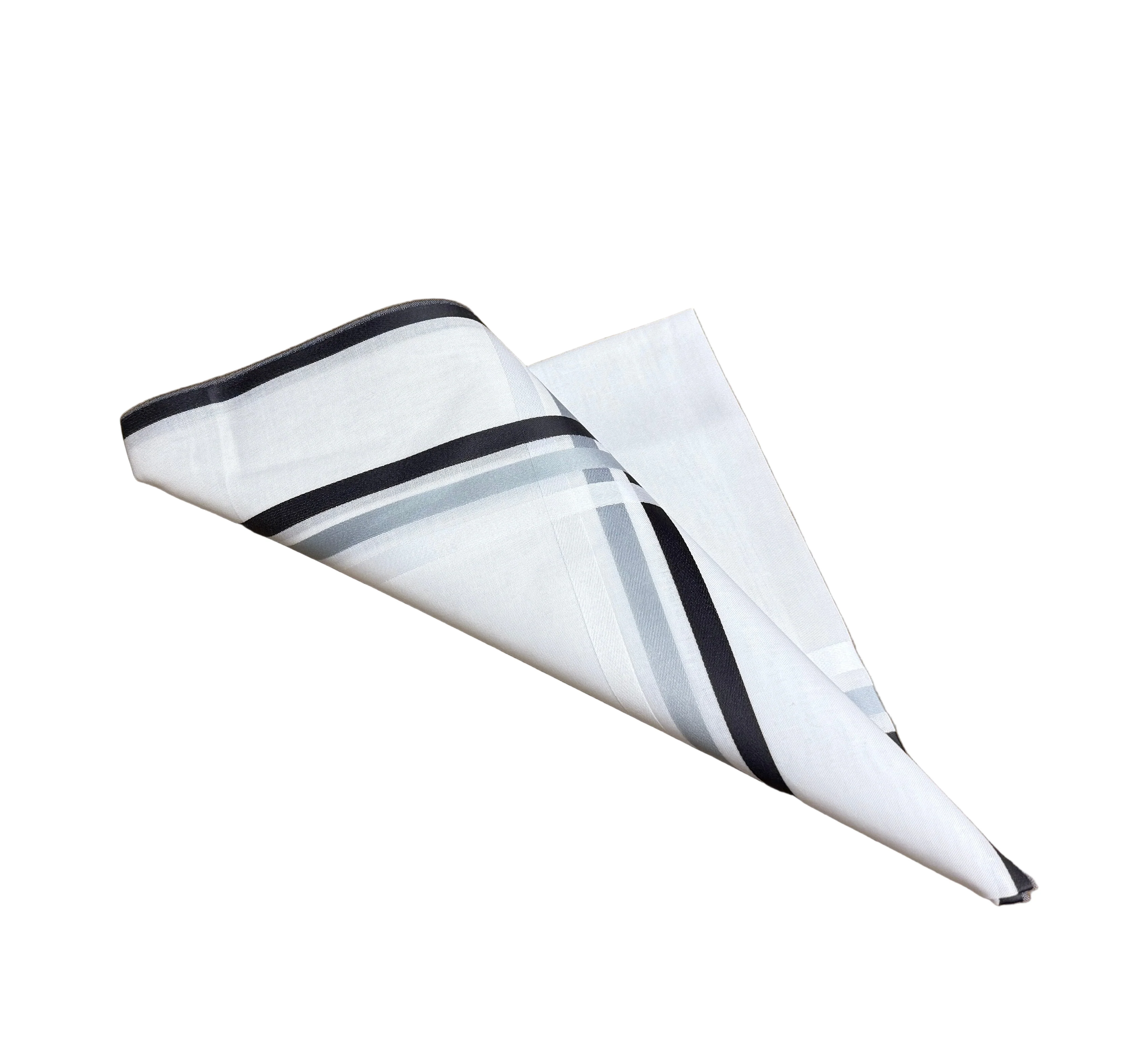 Lehner Men's Swiss Cotton Handkerchief - Multi-Grey Striped Border - Image 2