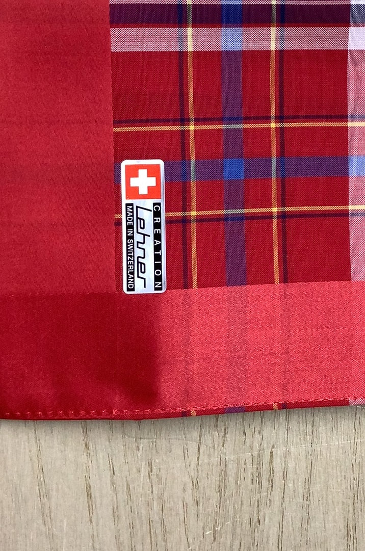Lehner Men's Swiss Cotton Handkerchief - Red Tartan - Image 3