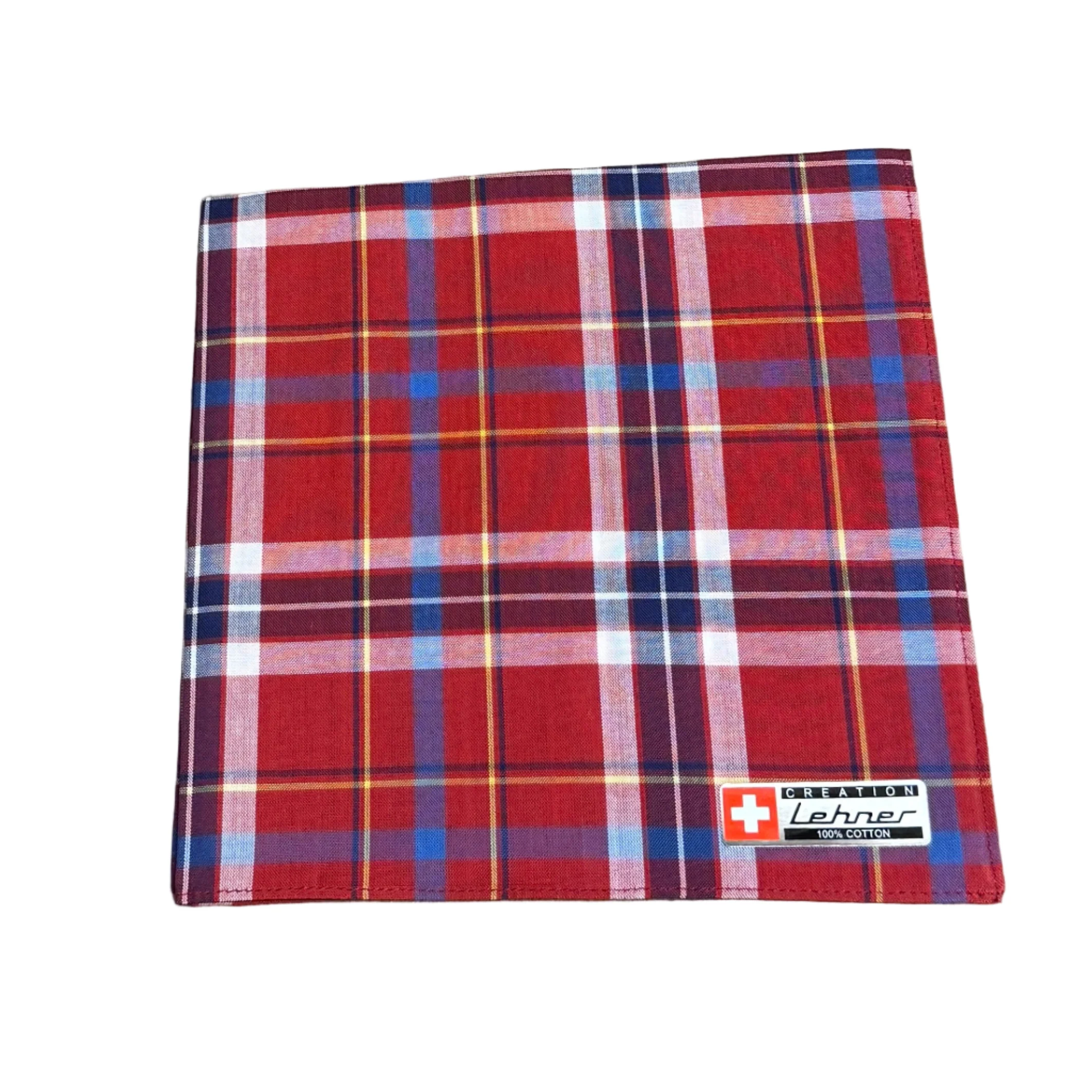 Lehner Ladies Swiss Cotton Handkerchiefs - Red Tartan - Image 3
