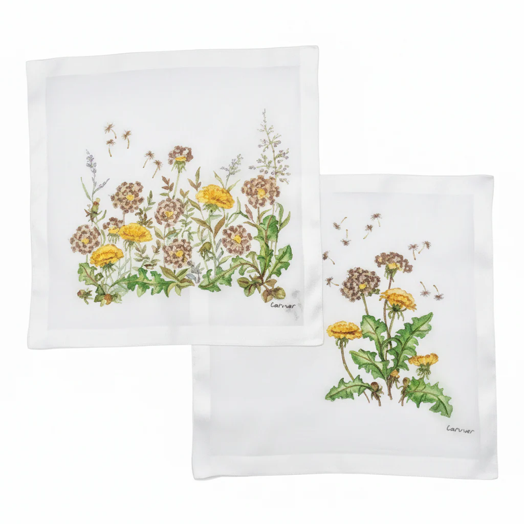 Lehner Swiss Cotton Ladies Handkerchiefs - Assorted Yellow Flower Design - Image 2