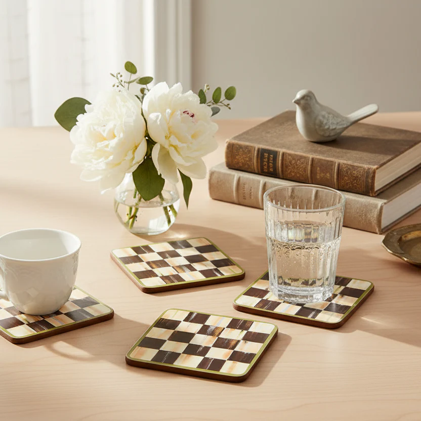 MacKenzie-Childs Courtly Check Set of 4 Cork Back Coasters