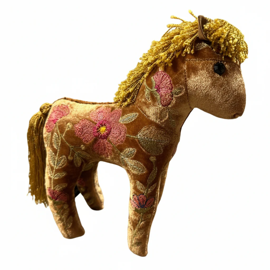 Megan Horse Hand Embroidered Silk Velvet Animal - Image 2