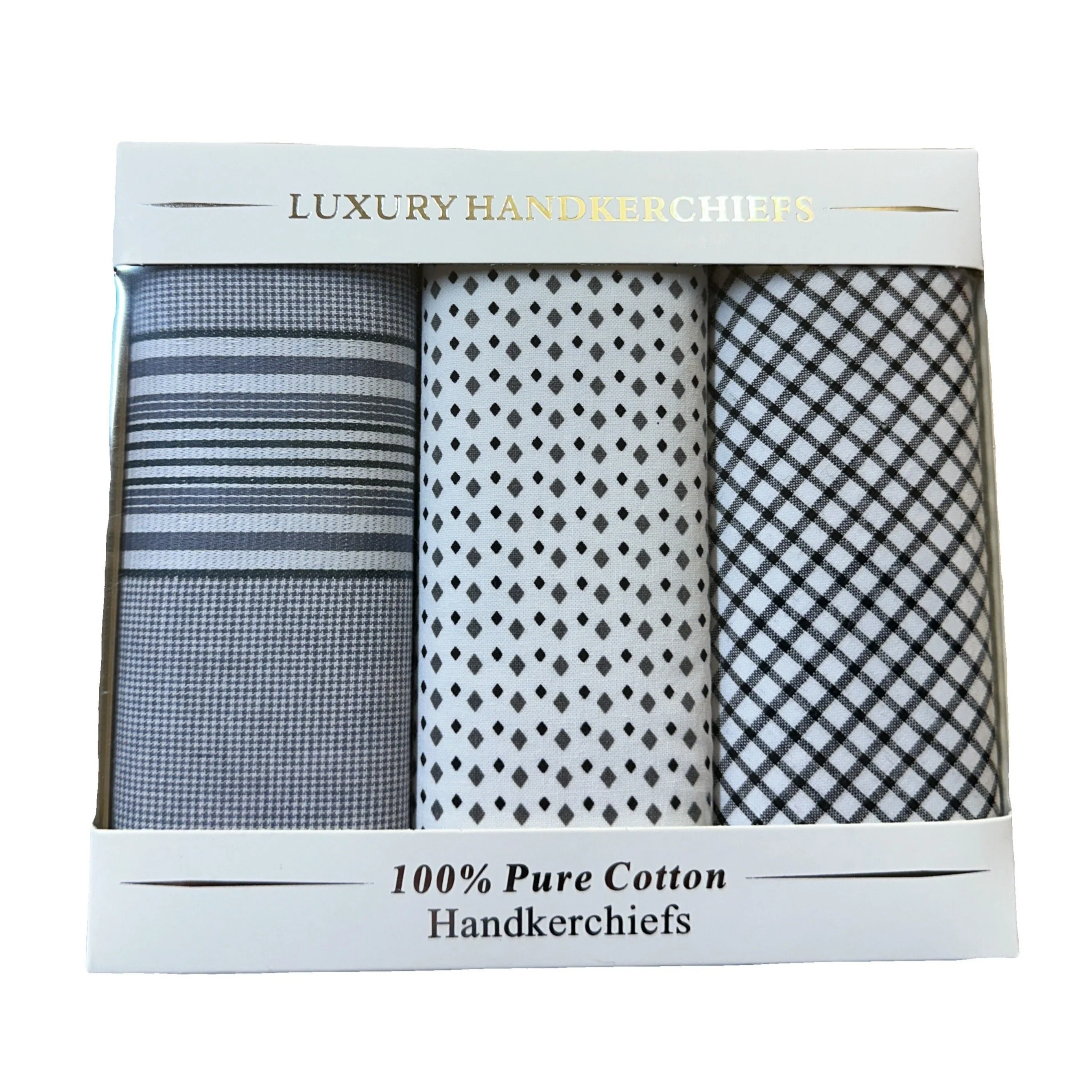 Men's Cotton Handkerchiefs - Check Pattern (Box of 3)