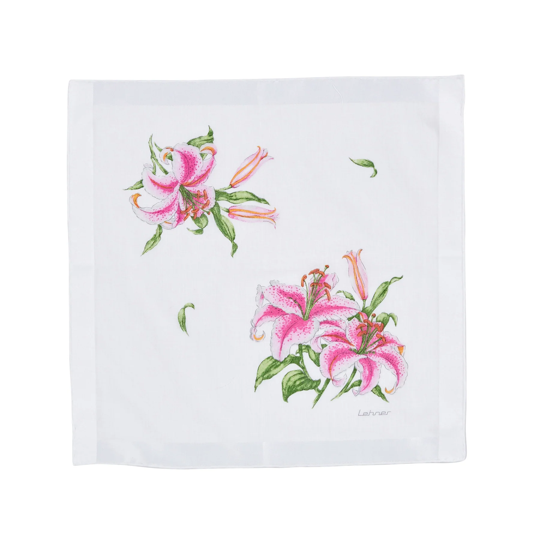 Lehner Ladies Swiss Cotton Handkerchief - Pink Lily - Image 2