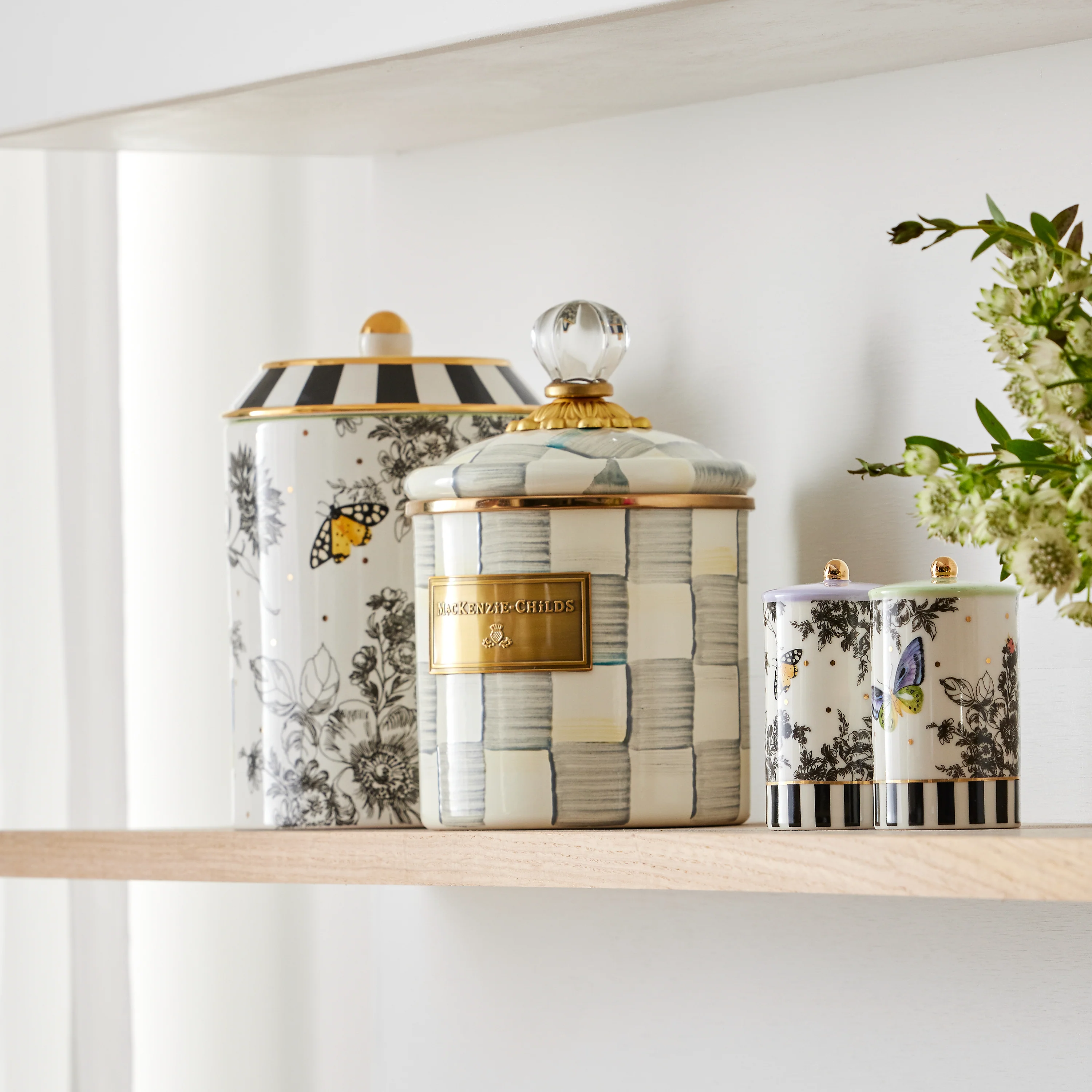 MacKenzie-Childs Sterling Check Enamelware Storage Canisters