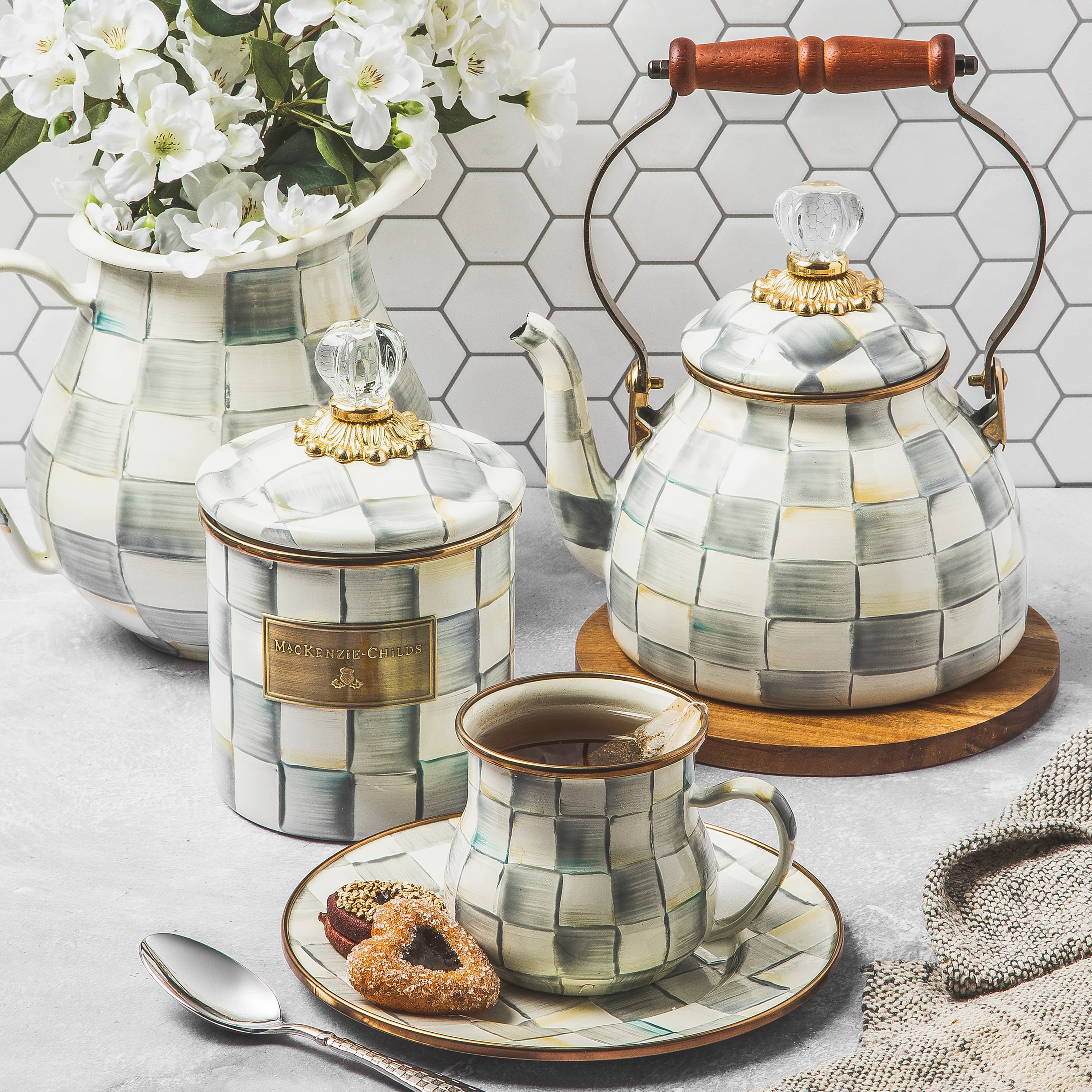 MacKenzie-Childs Sterling Check Enamelware Storage Canisters - Image 3