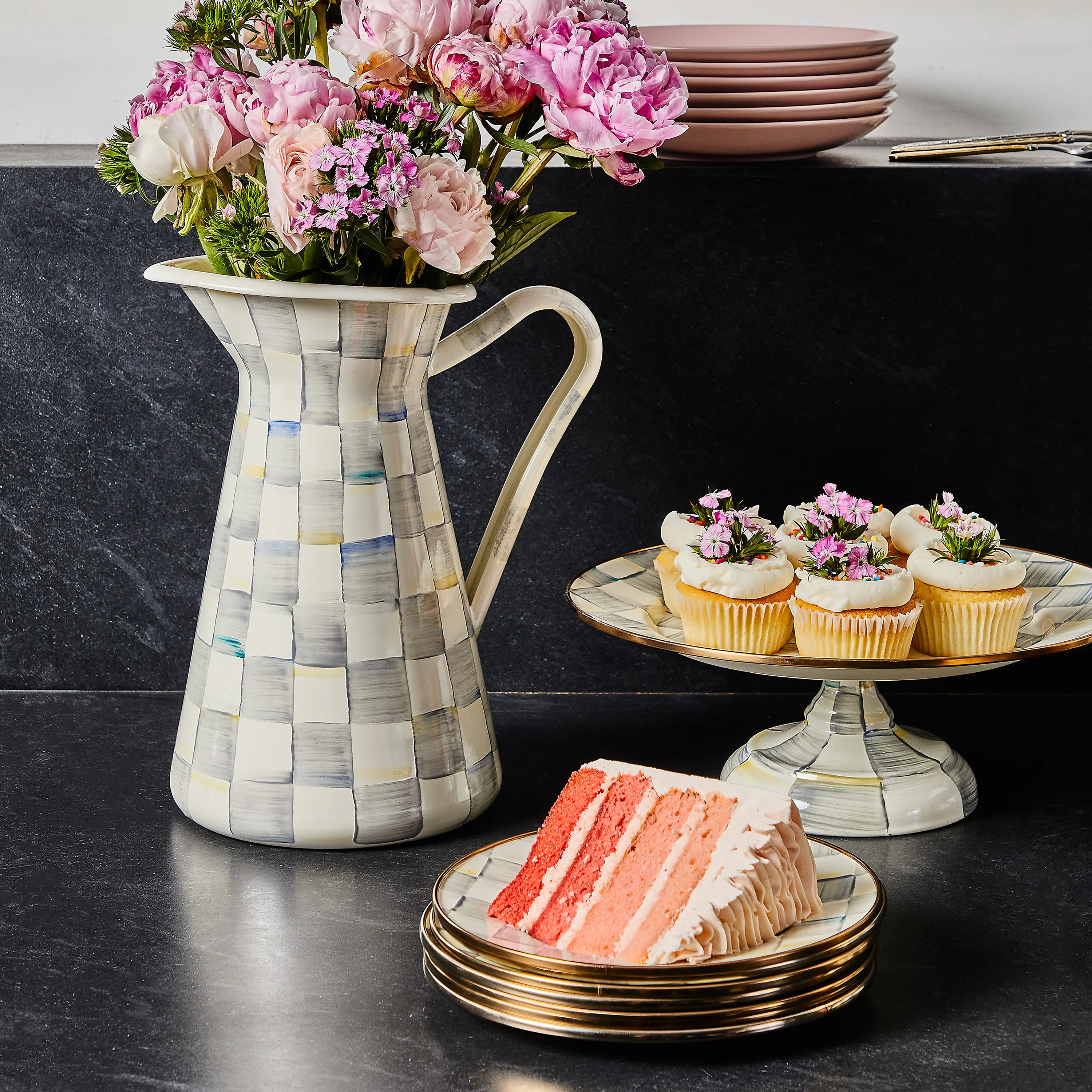 MacKenzie-Childs Sterling Check Pedestal Platters - Image 3