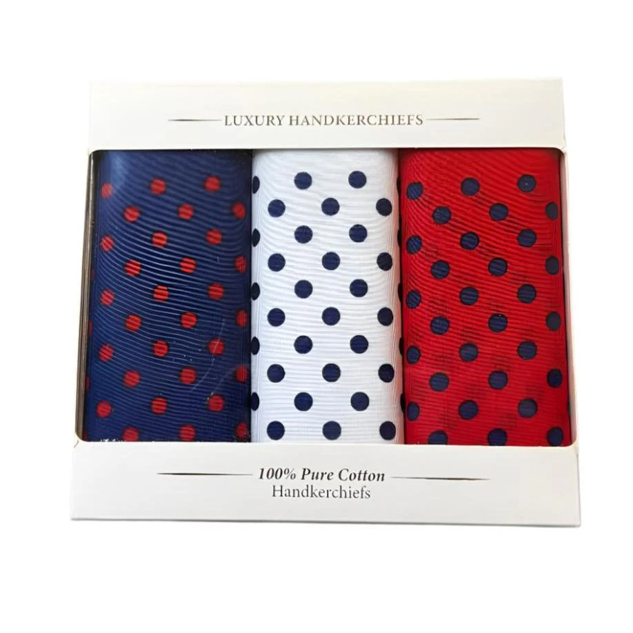 Men's Cotton Handkerchiefs - Spots (Box of 3)