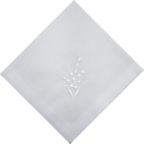Ladies Cotton Handkerchiefs - White Embroidered Lily of the Valley Design - Image 2
