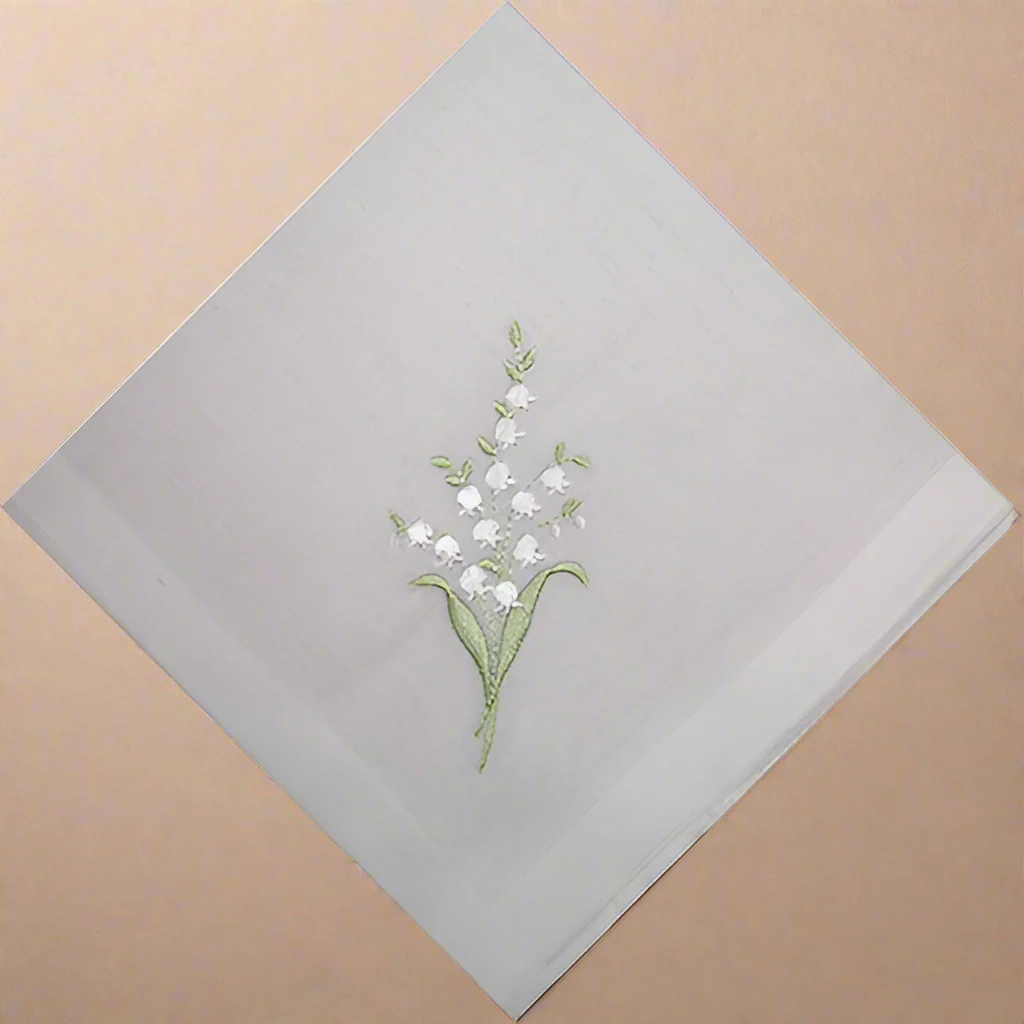 Ladies Cotton Handkerchiefs - White Embroidered Lily of the Valley Design - Image 3
