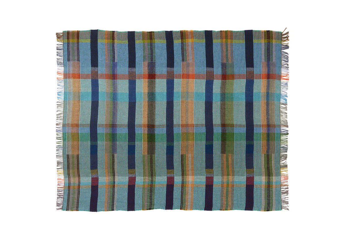 Wilding' Turquoise/Green 100% Merino Lambswool Honeycomb Throw - Image 4
