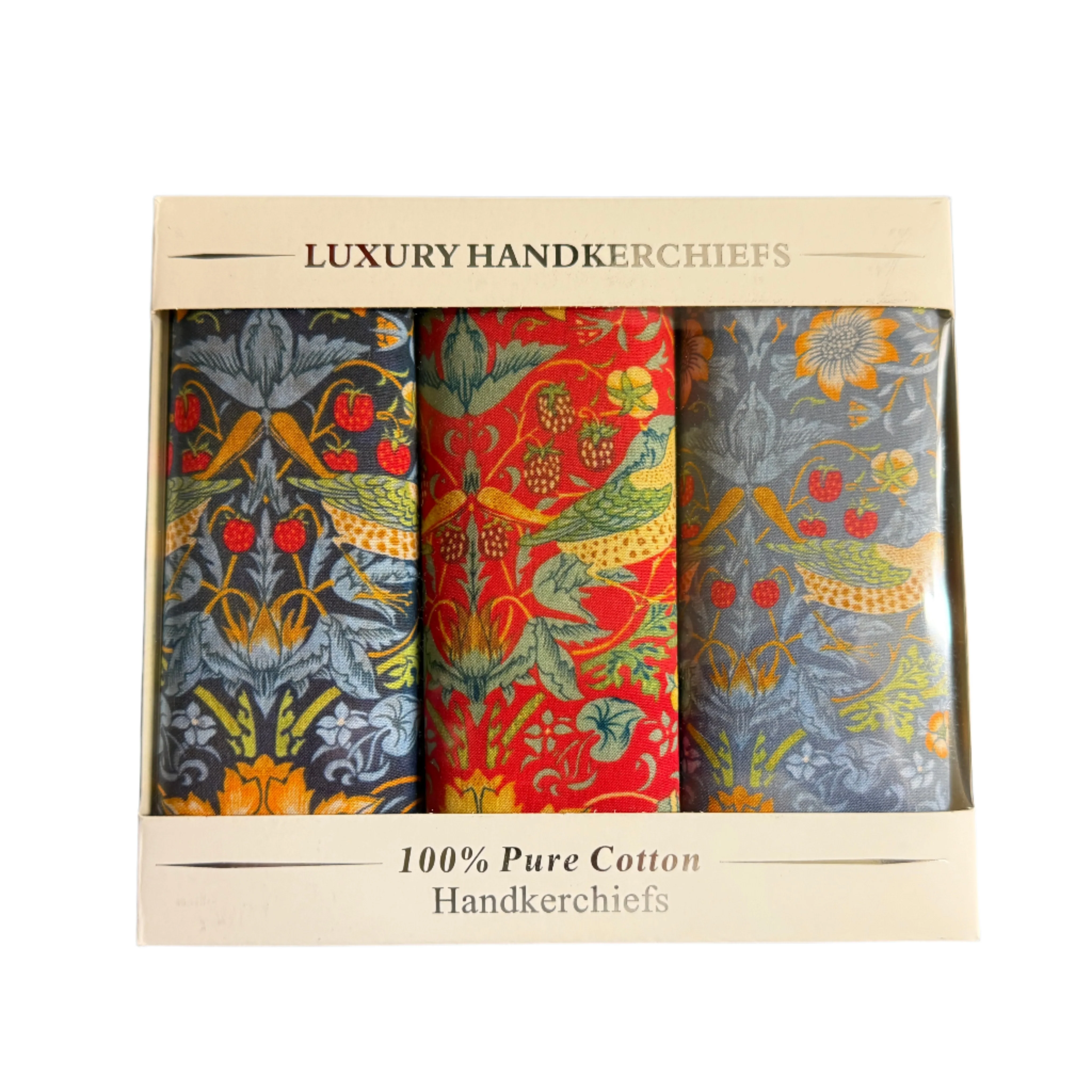 Men’s Cotton Handkerchiefs William Morris Dark Shades (Box of 3) - Image 2