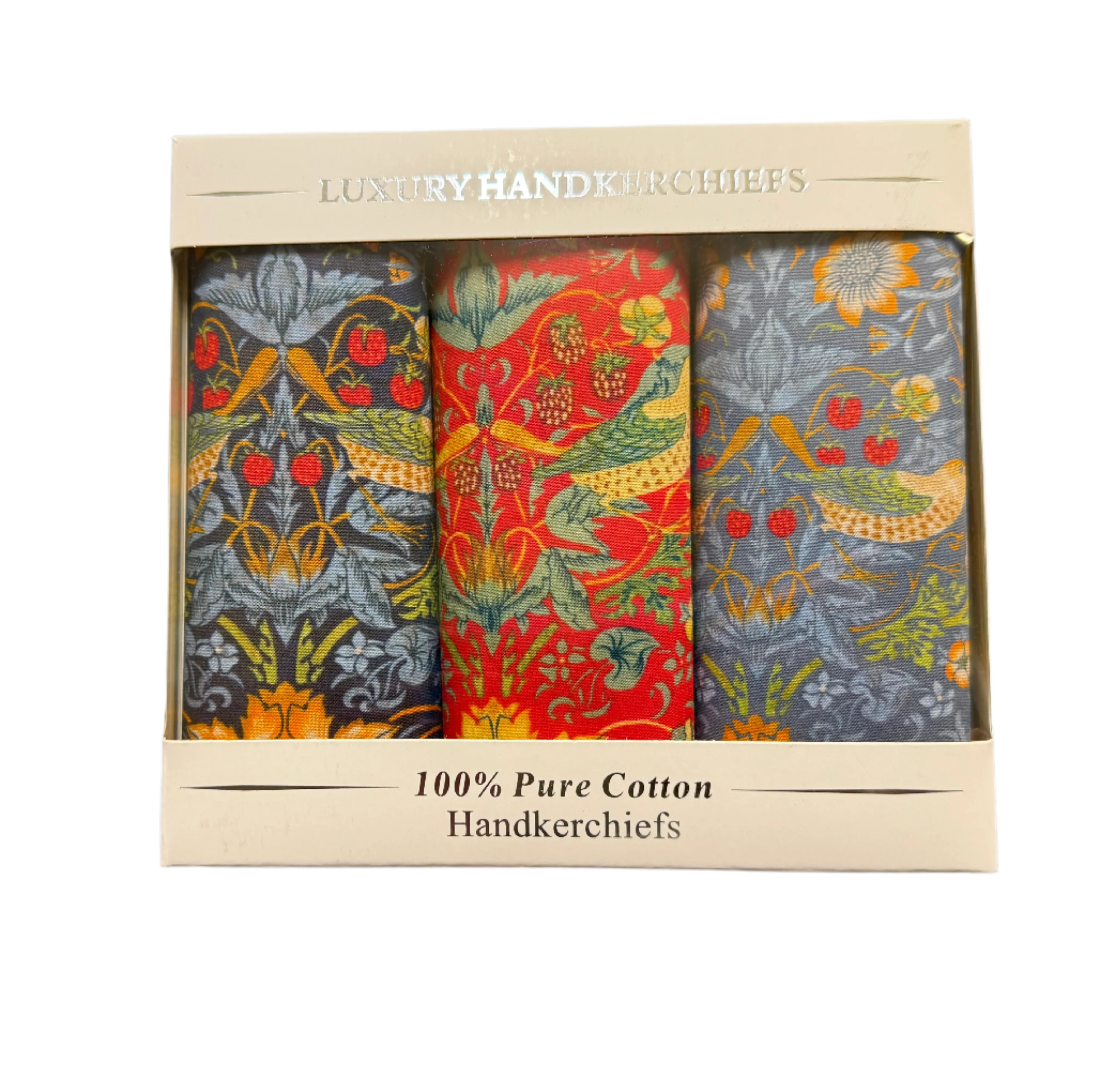 Men’s Cotton Handkerchiefs William Morris Dark Shades (Box of 3) - Image 3